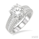 1 1/5 ctw Baguette and Round Cut Diamond Semi-Mount Engagement Ring in 14K White Gold