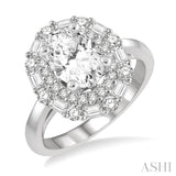 3/4 ctw Oval Shape Baguette and Round Cut Diamond Semi-Mount Engagement Ring in 14K White Gold