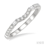 1/4 ctw Arched Center Baguette and Round Cut Diamond Wedding Band in 14K White Gold