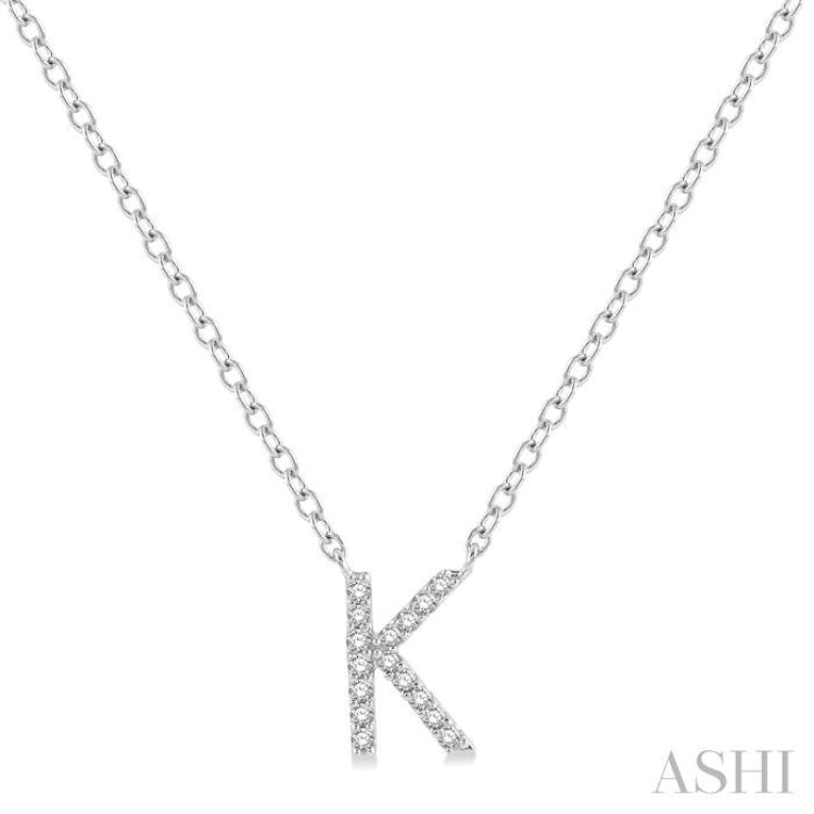 1 20 ctw Initial K Round Cut Diamond Pendant With Chain in 14K White Gold