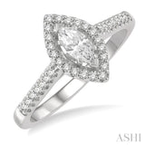1/2 ctw Round Cut Diamond Engagement Ring With 1/4 ctw Marquise Cut Center Stone in 14K White Gold