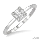 1/8 ctw Square Shape Baguette and Round Cut Diamond Petite Fashion Ring in 14K White Gold