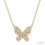 1/6 ctw Butterfly Motif Round Cut Diamond Petite Fashion Pendant With Chain in 14K Yellow Gold