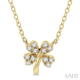 1/10 ctw Four-Leaf Clover Round Cut Diamond Petite Fashion Pendant With Chain in 14K Yellow Gold