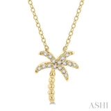1/10 ctw Palm Tree Round Cut Diamond Petite Fashion Pendant With Chain in 14K Yellow Gold