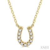 1/10 ctw Horseshoe Charm Round Cut Diamond Petite Fashion Pendant With Chain in 14K Yellow Gold