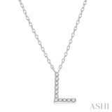 1/20 ctw Initial 'L' Round Cut Diamond Pendant With Chain in 14K White Gold