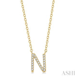 1/20 ctw Initial 'N' Round Cut Diamond Pendant With Chain in 14K Yellow Gold