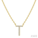 1/20 ctw Initial 'T' Round Cut Diamond Pendant With Chain in 14K Yellow Gold