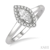 1/3 ctw Round Cut Diamond Engagement Ring With 1/4 ctw Marquise Cut Center Stone in 14K White Gold
